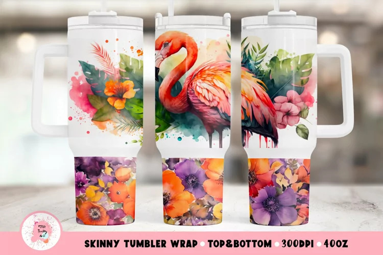 Watercolor Flamingo Tumbler Wrap Png | Flamingo 40oz