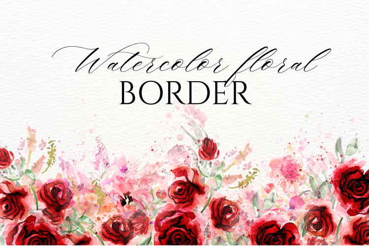 Watercolor Red Roses Floral Border PNG