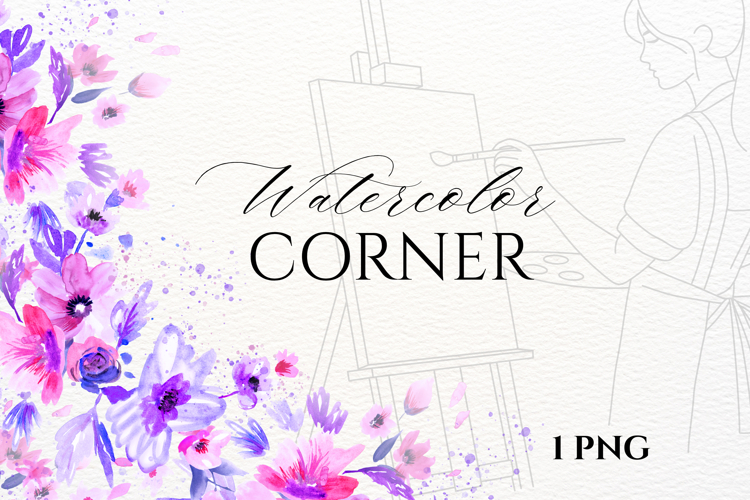 Watercolor Purple Floal Corner PNG