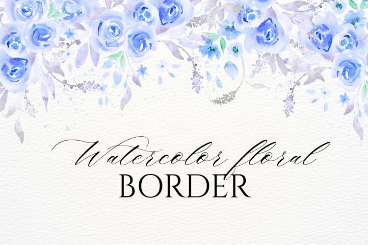 Watercolor Blue Roses Floral Border PNG