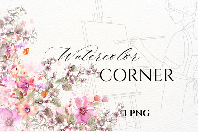 Watercolor Floral Corner PNG