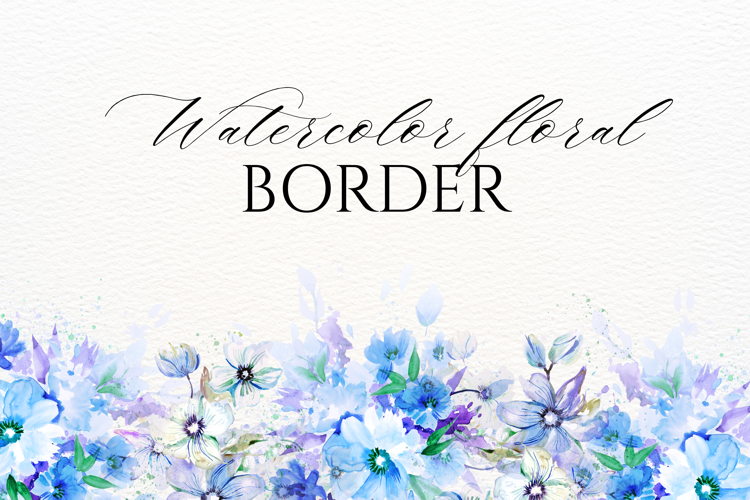 Watercolor Blue Floral Border PNG