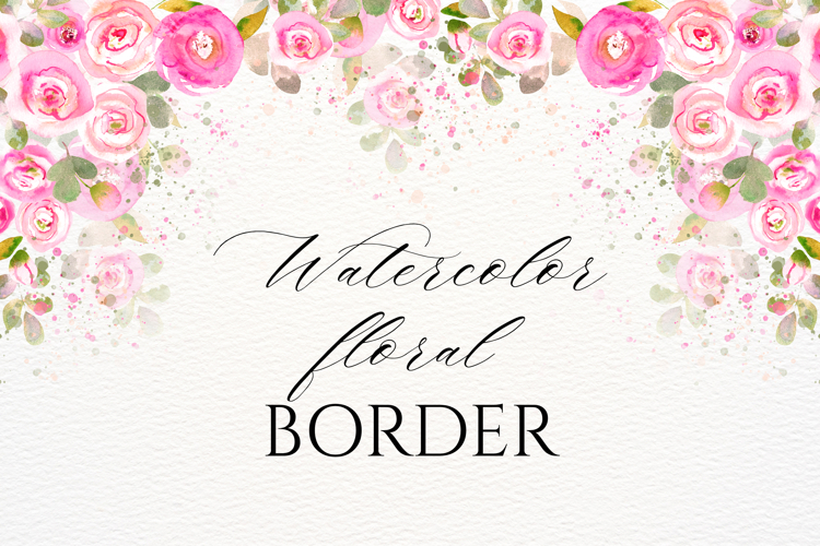 Watercolor Pink Roses Floral Border PNG