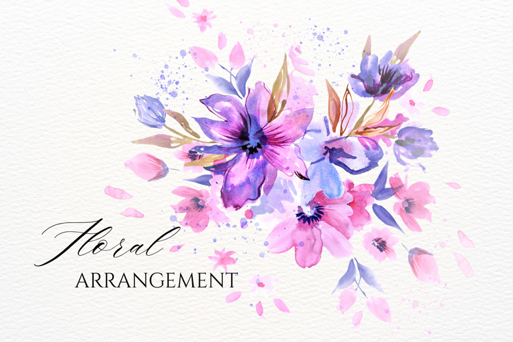 Watercolor Pink Floral Arrangement PNG