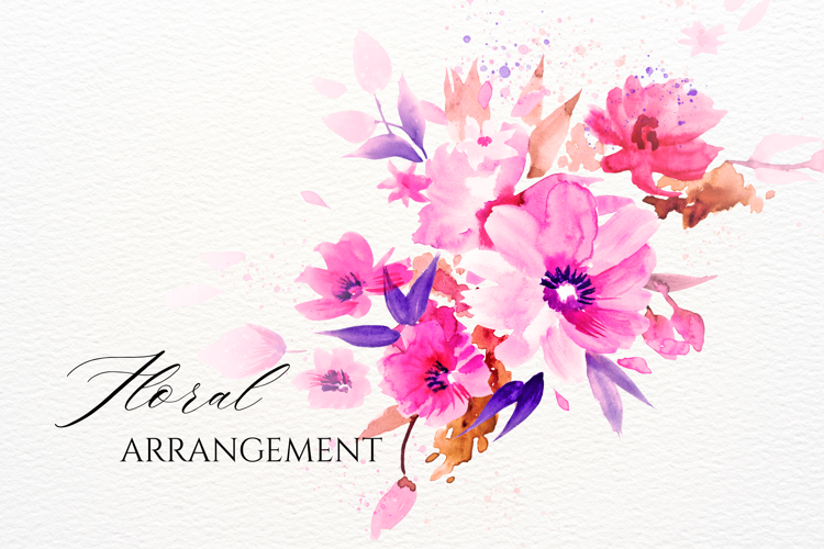 Watercolor Pink Floral Arrangement PNG