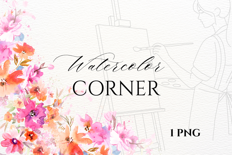 Pink Watercolor Floral Corner PNG