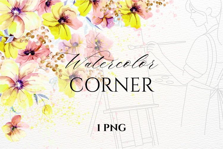 Watercolor Yellow Floral Corner PNG