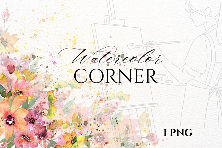 Watercolor Floral Corner PNG