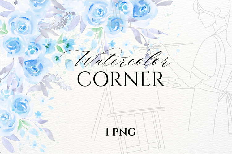 Watercolor Blue Roses Corner PNG