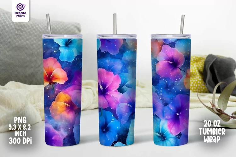 watercolor floral 20 oz straight tumbler wrap flower PNG