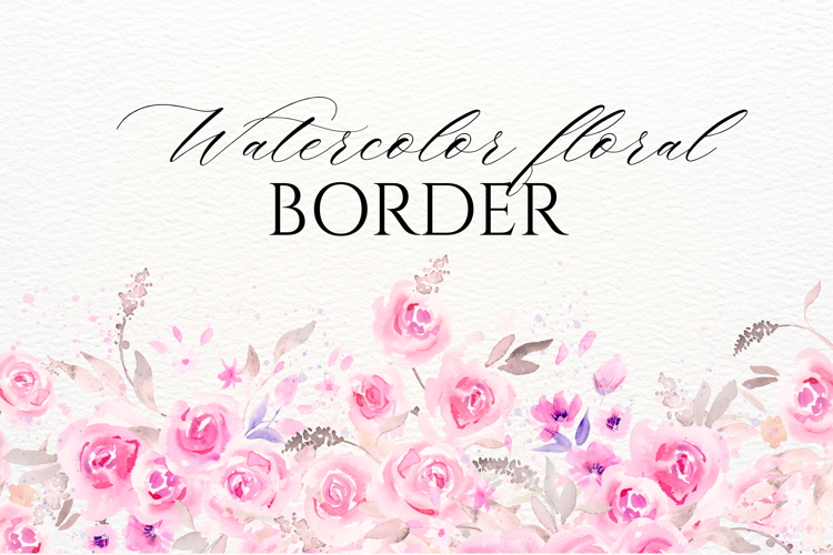 Watercolor Pink Roses Floral Border PNG