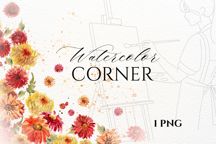 Watercolor Autumn Fall Floral Corner PNG