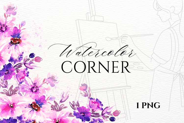 Watercolor Floral Corner PNG