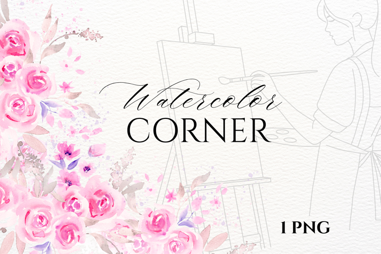 Watercolor Pink Roses Corner PNG