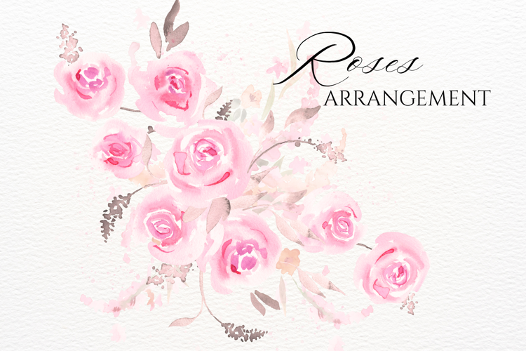 Watercolor Pink Roses Floral Arrangement PNG