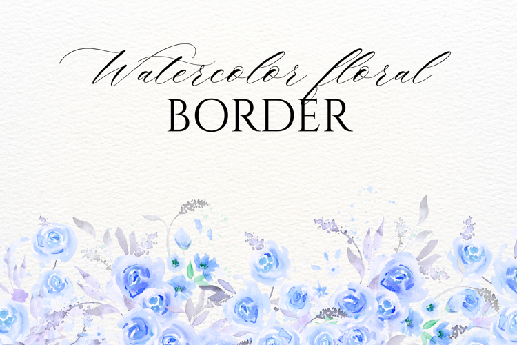 Watercolor Blue Roses Floral Border PNG