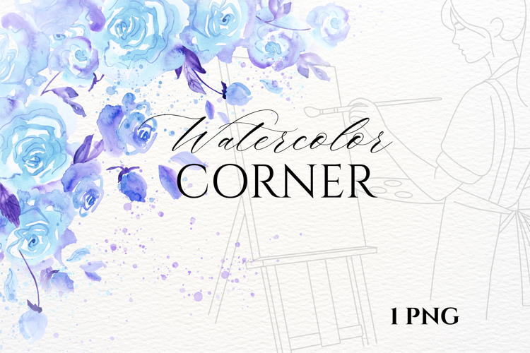 Watercolor Blue Roses Corner PNG