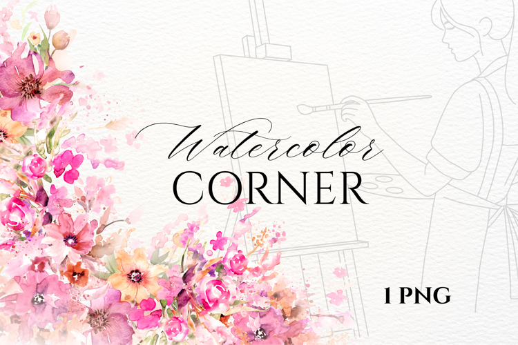Watercolor Floral Corner PNG