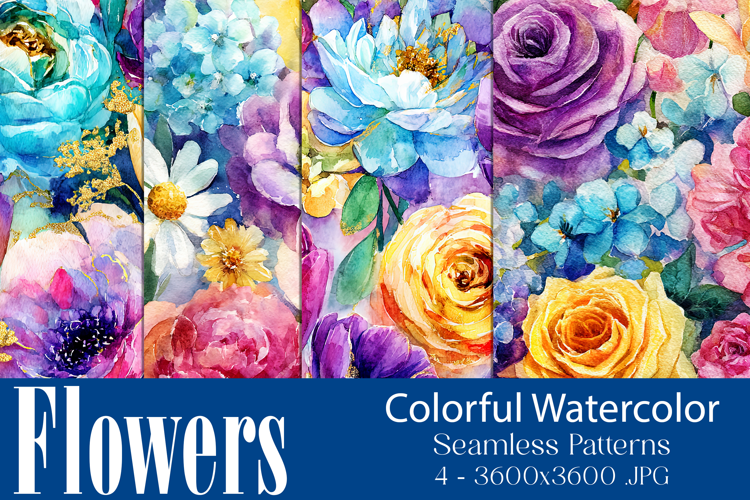 Flower Patterns, Colorful Watercolor Floral Patterns, s1
