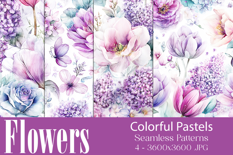 Flower Patterns, Pretty Watercolor Floral Patterns, s14