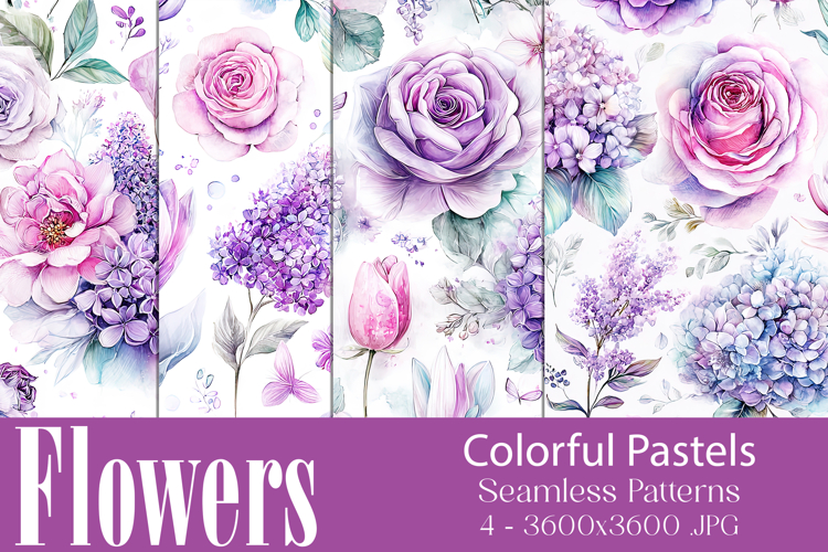 Flower Patterns, Pretty Watercolor Floral Patterns, s15