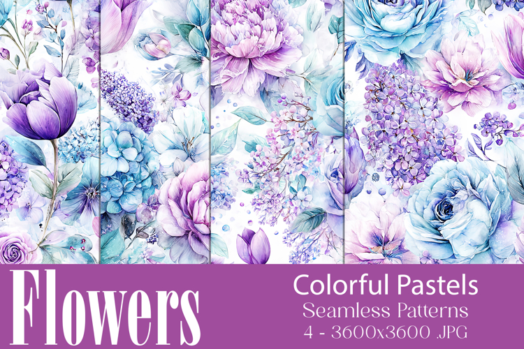 Flower Patterns, Pretty Watercolor Floral Patterns, s16