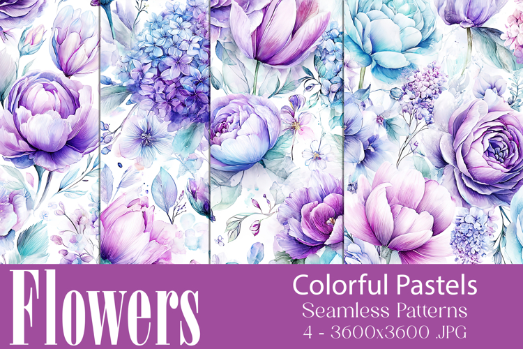 Flower Patterns, Pretty Watercolor Floral Patterns, s19