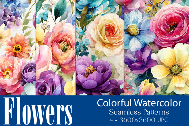Flower Patterns, Colorful Watercolor Floral Patterns, s2