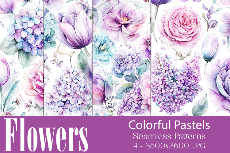 Flower Patterns, Pretty Watercolor Floral Patterns, s20