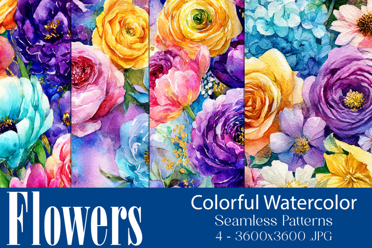 Flower Patterns, Colorful Watercolor Floral Patterns, s4