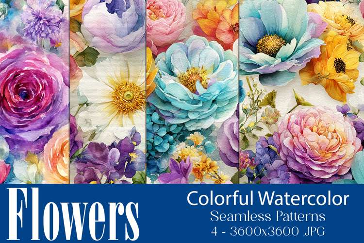 Flower Patterns, Colorful Watercolor Floral Patterns, s6