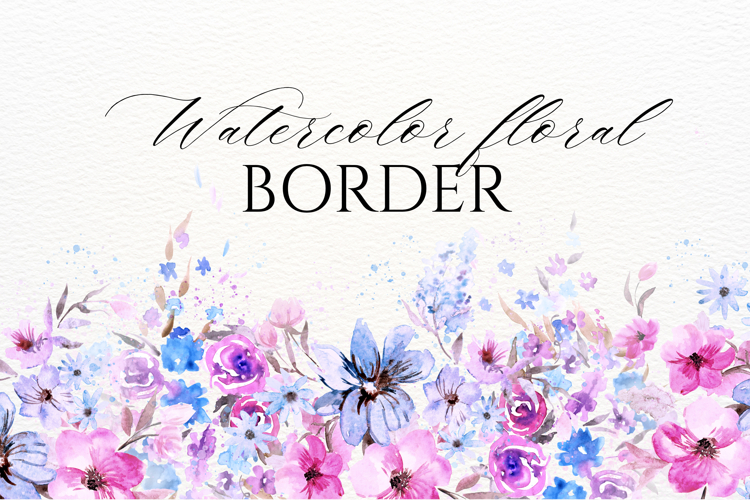 Watercolor Blue Floral Border PNG