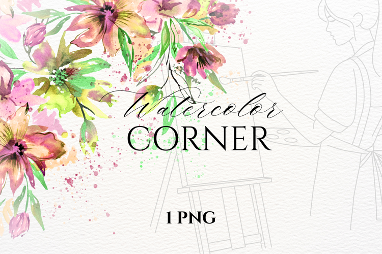 Watercolor Floral Corner PNG