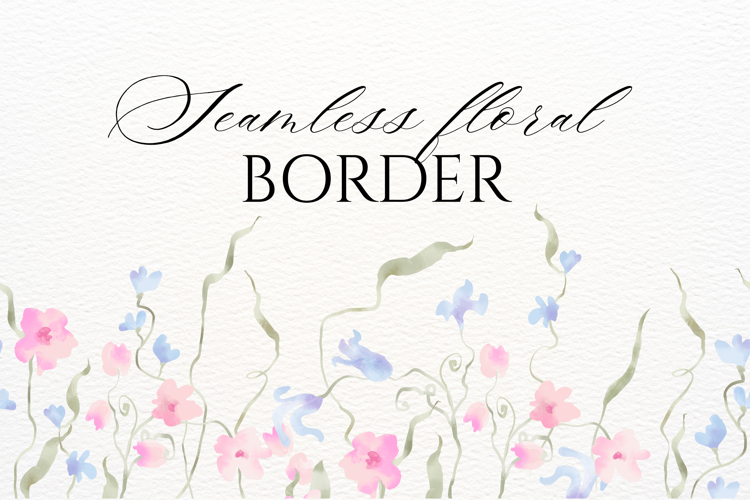Watercolor Seamless Floral Border PNG