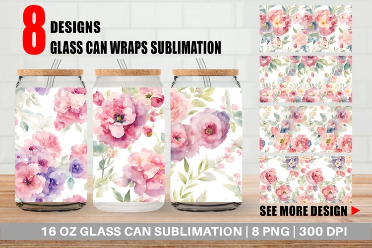 Glass Can Wraps Watercolor floral