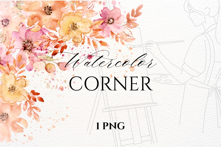 Watercolor Fall Autumn Floral Corner PNG