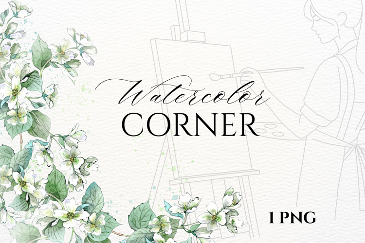 Watercolor Jasmine Floral Border PNG