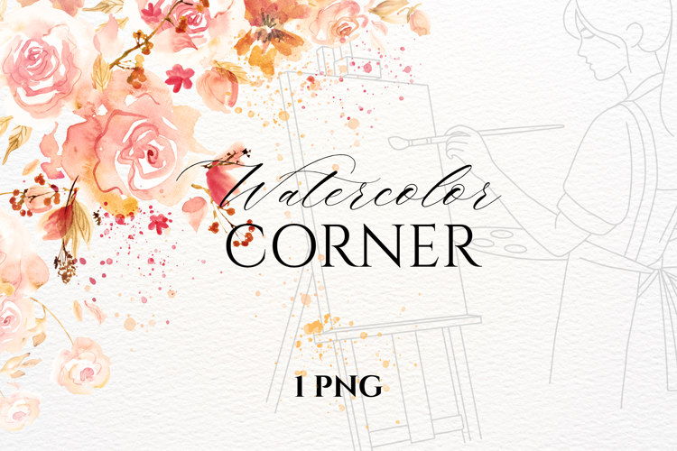 Watercolor Pink Rose Corner PNG