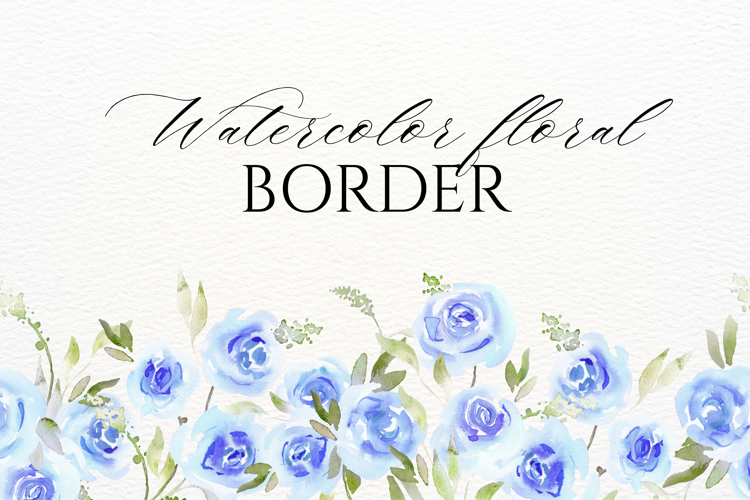 Watercolor Blue Roses Floral Border PNG