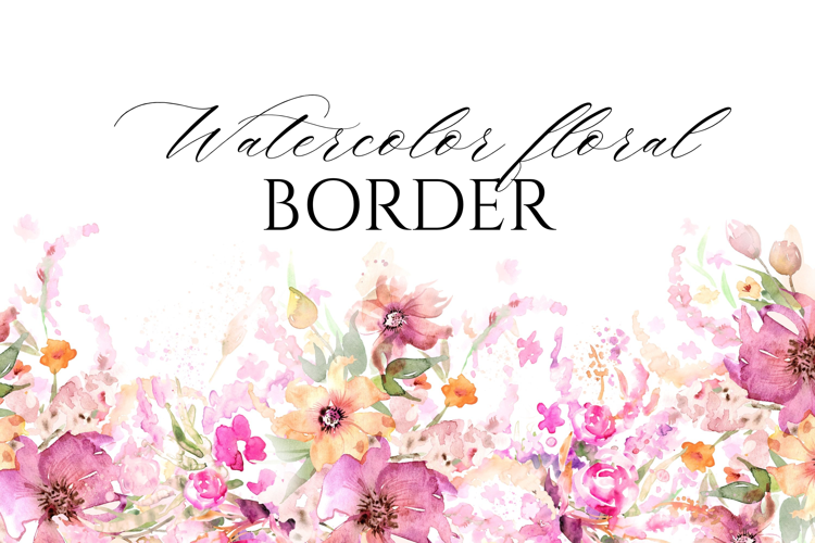 Watercolor Floral Border PNG