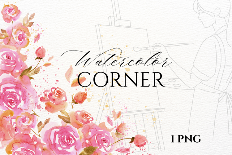 Watercolor Pink Rose Corner PNG