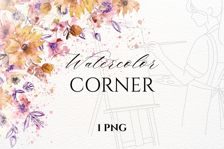 Watercolor Fall Autumn Floral Corner PNG