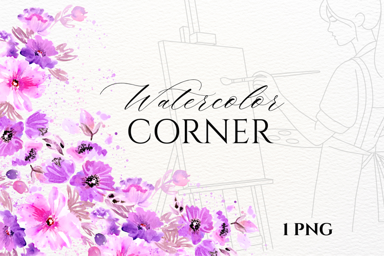 Watercolor Purple Floral Corner PNG