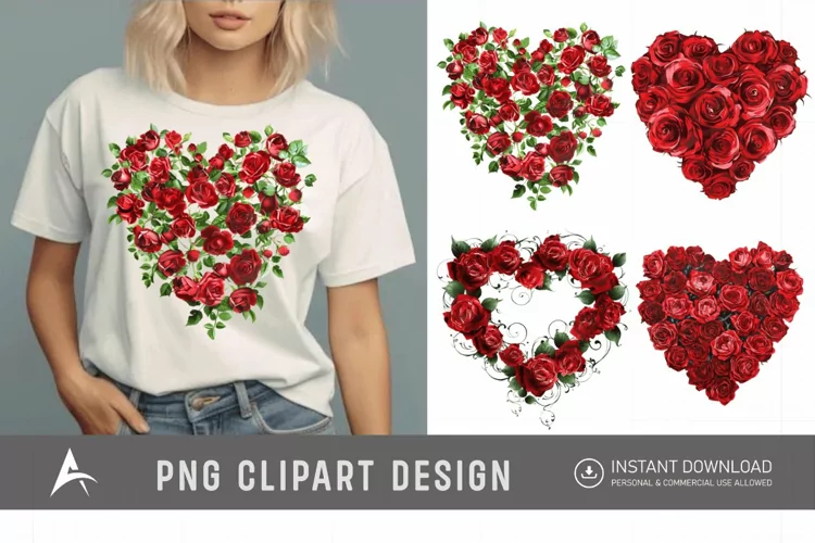 Watercolor floral abstract heart of red roses Clipart