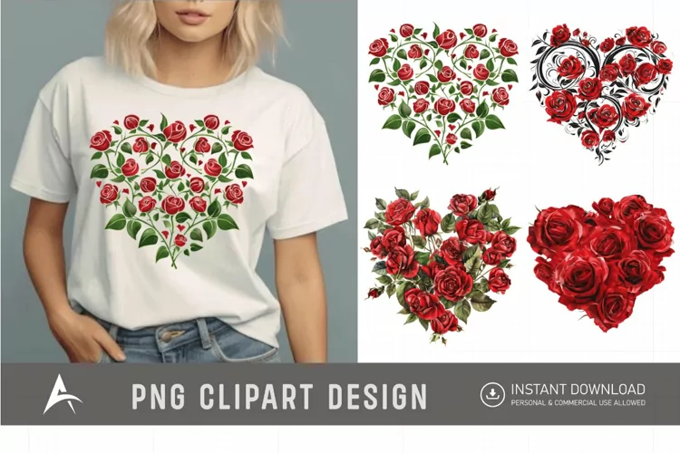 Watercolor floral abstract heart of red roses Clipart