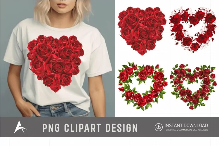 Watercolor floral abstract heart of red roses Clipart