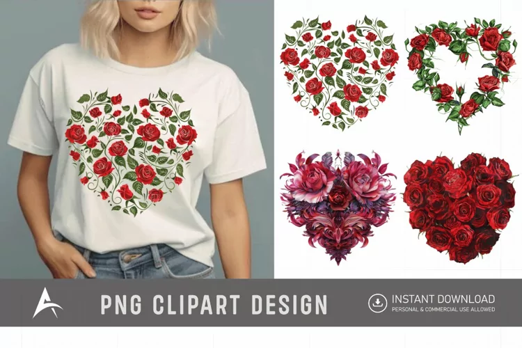 Watercolor floral abstract heart of red roses Clipart