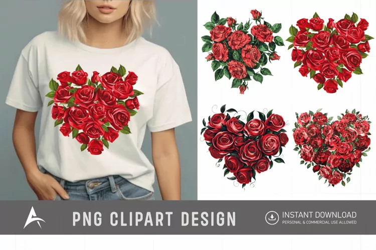 Watercolor floral abstract heart of red roses Clipart