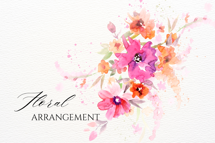 Watercolor Pink Floral Arrangement PNG