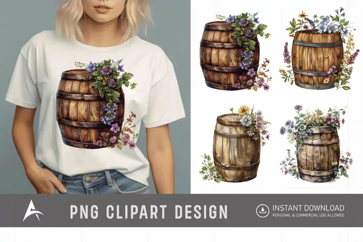 Watercolor Floral Barrel Clipart